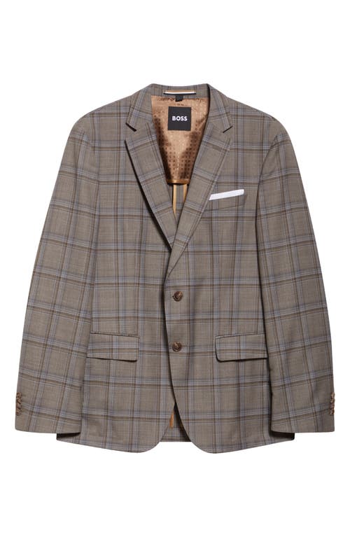 Hugo Boss Boss Hutson Slim Fit Plaid Virgin Wool Sport Coat In Light Beige
