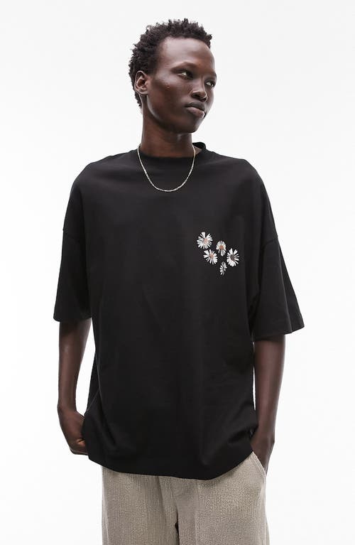 Topman Extreme Oversize Daisy Graphic T-Shirt in Black at Nordstrom, Size Small