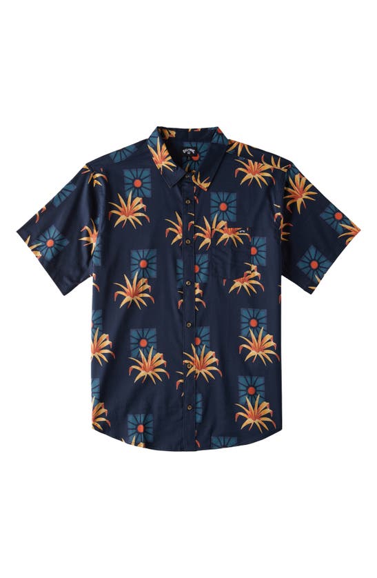 Shop Billabong Kids' Sundays Short Sleeve Button-up Shirt In Navy