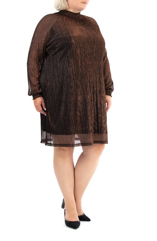 Shop Nina Leonard Smock Neck Metallic Overlay Dress In Black/copper