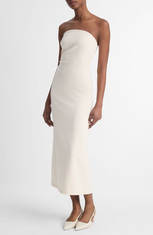 Shop Vince Ruched Strapless Midi Dress In Off White