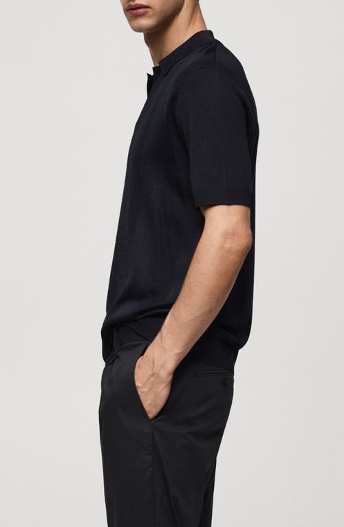 Shop Mango Stripe Rib Knit Polo In Dark Navy