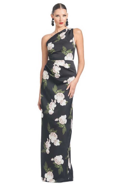 Shop Sachin & Babi Delancy Floral One Shoulder Gown In Obsidian Blooms