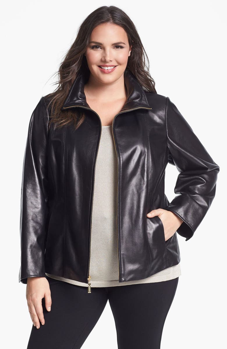 Ellen Tracy Zip Front Leather Scuba Jacket (Plus Size) | Nordstrom