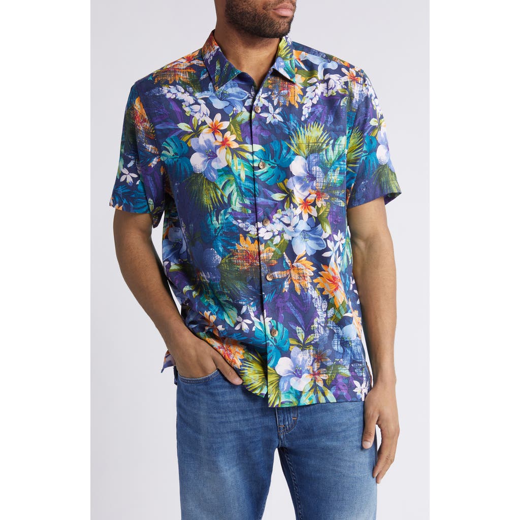 Tommy Bahama Garden Of Hope & Courage Tropical Short Sleeve Performance Button-up Shirt In Island Navy