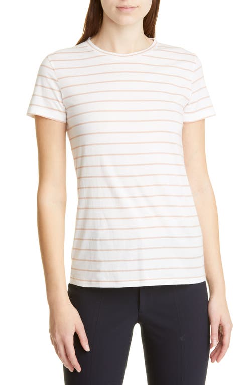 Vince Essential Stripe Pima Cotton Crewneck Tee in Off White/morning Pink