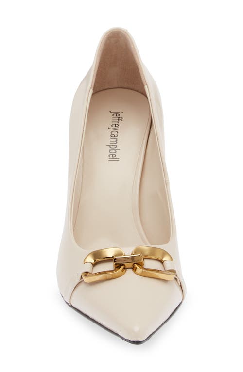 Shop Jeffrey Campbell Authority Pointed Toe Pump In Ivory Crinkle/gold