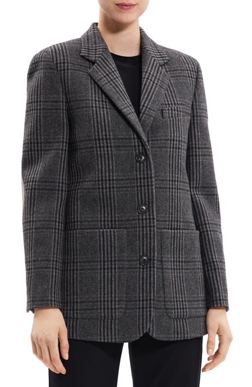 Theory Plaid Elbow Patch Recycled Wool Blend Jacket In Charcoal Multi - Qdy