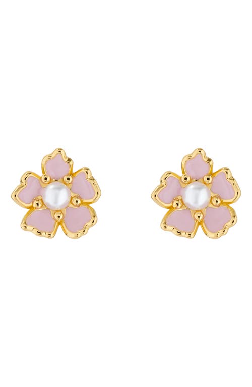 Peti Imitation Pearl Flower Stud Earrings in Gold Tone/Light Pink/Pearl