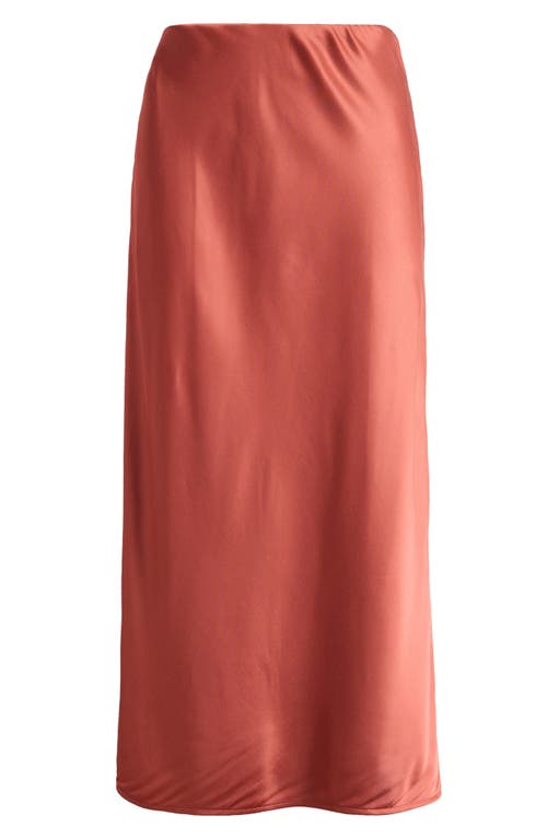 Shop Treasure & Bond Bias Cut Satin Midi Skirt In Rust Marsala