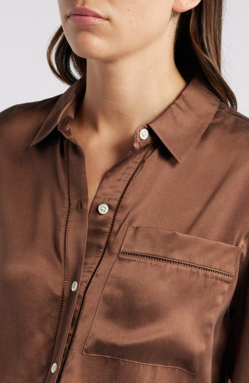 Shop Rails Oak Button-up Satin Shirt In Espresso