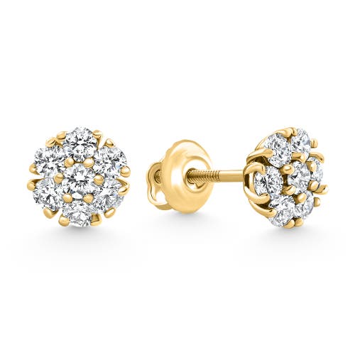 Bliss Diamond 1ct Diamond Cluster Pave Studs Screwback Earrings 14k Gold Lab Grown In Yellow Gold