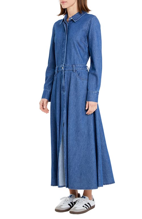 Shop Grey Lab Long Sleeve Maxi Denim Shirtdress In Blue