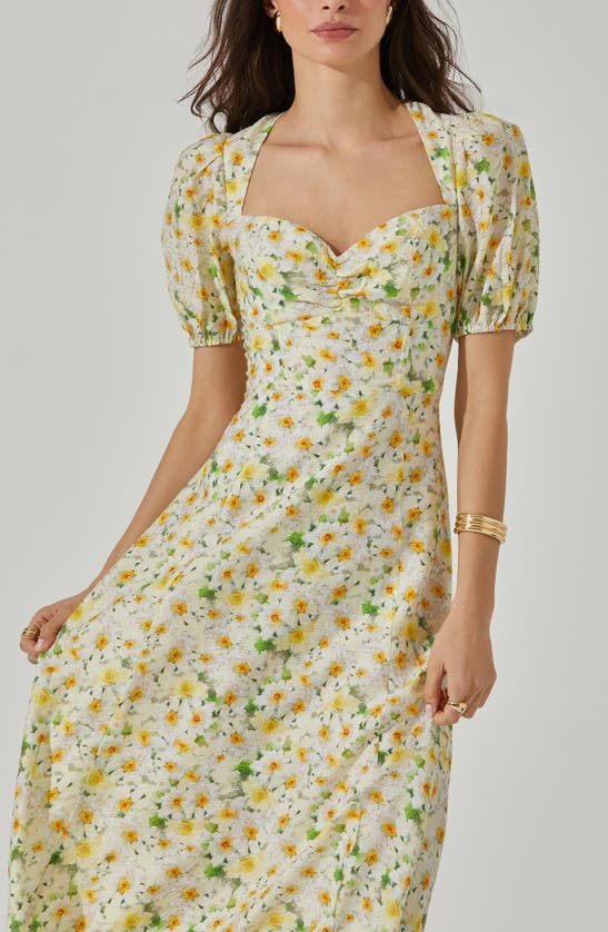 Shop Astr Print Puff Sleeve Maxi Dress In Yellow White Floral