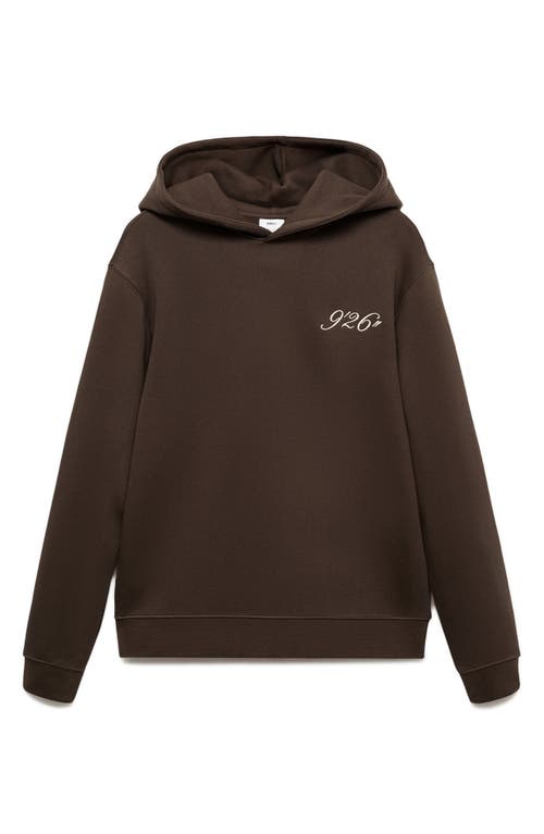 Shop Mango Embroidered Cotton Hoodie In Chocolate