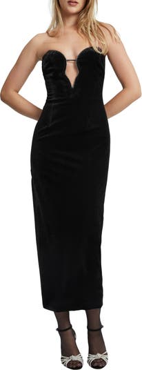 Bardot Lilah Strapless Stretch Velvet Midi Dress