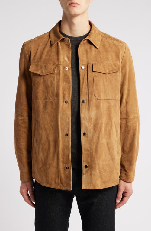 Canali Suede Button-Up Shacket in Dark Beige 