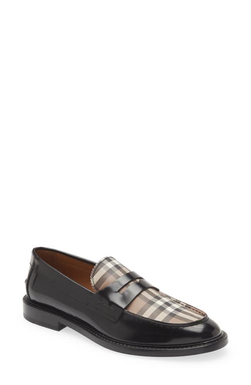 burberry Croftwood Check Leather Penny Loafer in Black at Nordstrom, Size 8Us