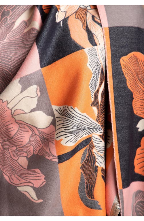 Saachi Floral Reversible Scarf In Orange/pink/beige