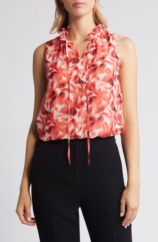 Shop Anne Klein Floral Sleeveless Top In Red Pear/ Anne White Multi