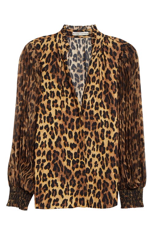 Shop Alice And Olivia Alice + Olivia Ilan Leopard Print Long Sleeve Shirt In Spotted Leopard Dark Tan