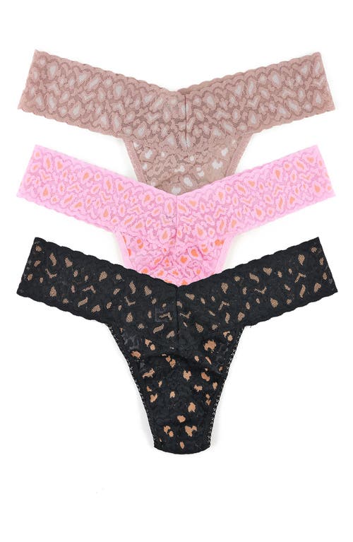 Hanky Panky 3-Pack X-Dye Leopard Print Thongs in Pink/Black/Beige at Nordstrom