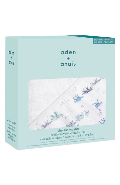 Aden + Anais 2-pack Cotton Washcloth & Hooded Towel In Map The Stars Grey