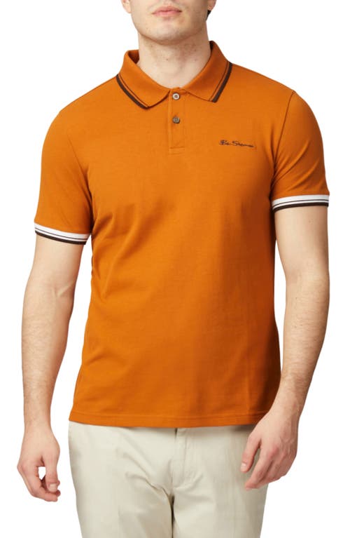 Shop Ben Sherman Signature Tipped Organic Cotton Piqué Polo In Orange