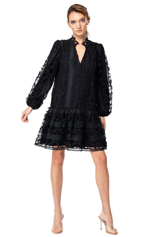 Shop Ciebon Yvia Dragonfly Lace & Organza Drop Waist Dress In Black