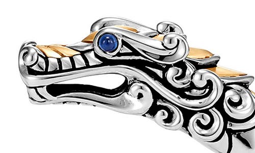 Shop John Hardy Legends Naga Small Kick Cuff In Silver/black/blue Sapphire