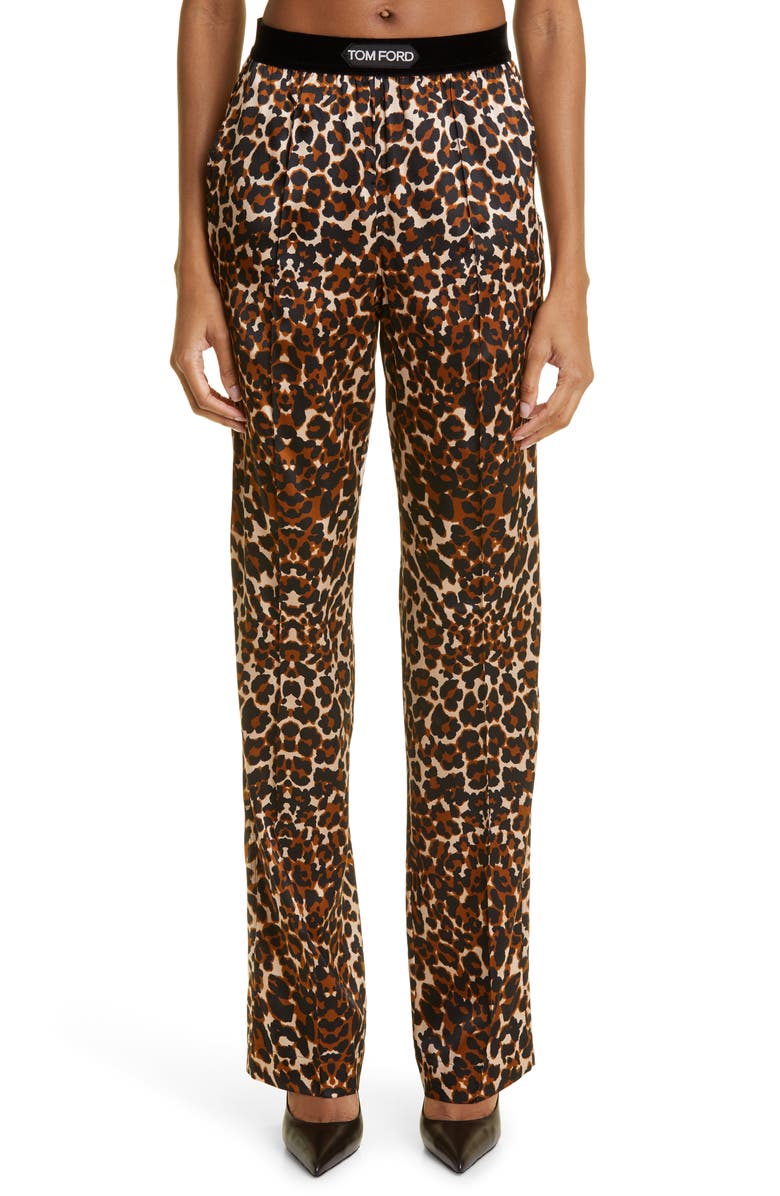 TOM FORD Leopard Print Stretch Silk Pajama Pants | Nordstrom