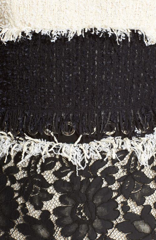 Lanvin Tweed & Lace Sleeveless Dress In Ivory/black