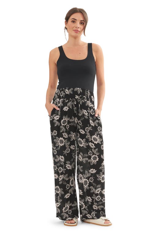 Shop Ripe Maternity Trina Shirred Waist Drawstring Maternity Pants In Black/natural