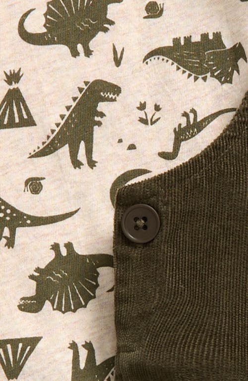 Shop Tucker + Tate Print Long Sleeve Cotton T-shirt & Corduroy Overalls Set In Beige Heather Dinosaur Olive