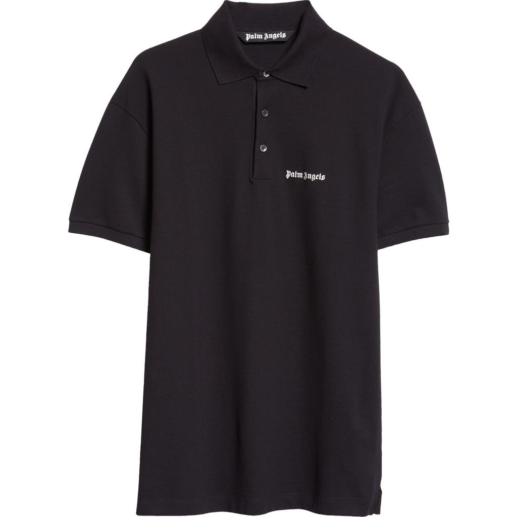 Palm Angels Classic Logo Embroidered Polo In Black Off Whit