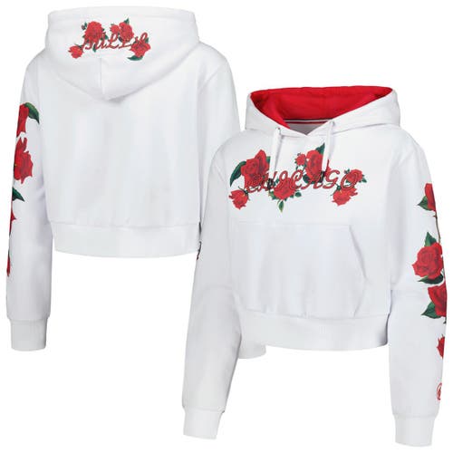 Women's FISLL White Chicago Bulls Roses Cropped Pullover Hoodie