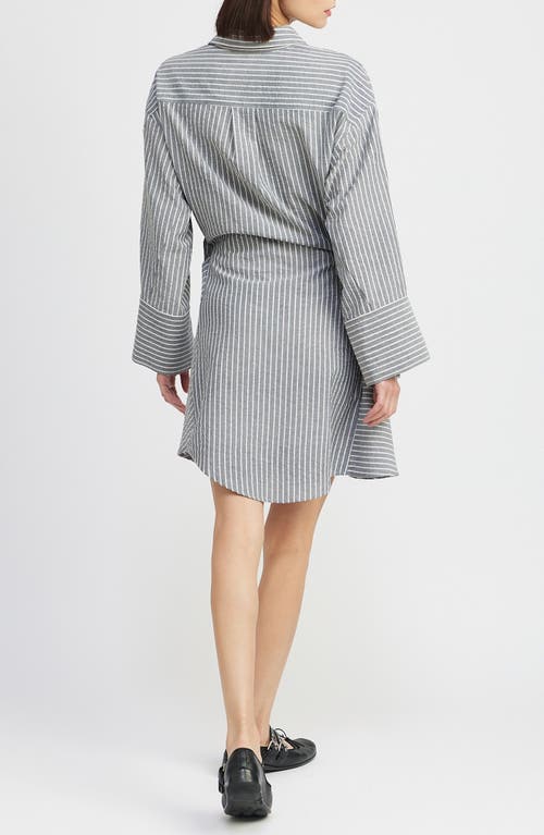 Shop En Saison Jj Stripe Long Sleeve Cotton Blend Mini Shirtdress In Navy