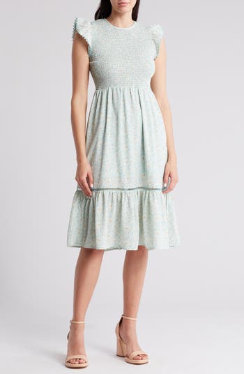 Melrose and Market Smocked Flutter Sleeve Midi Dress | Nordstromrack