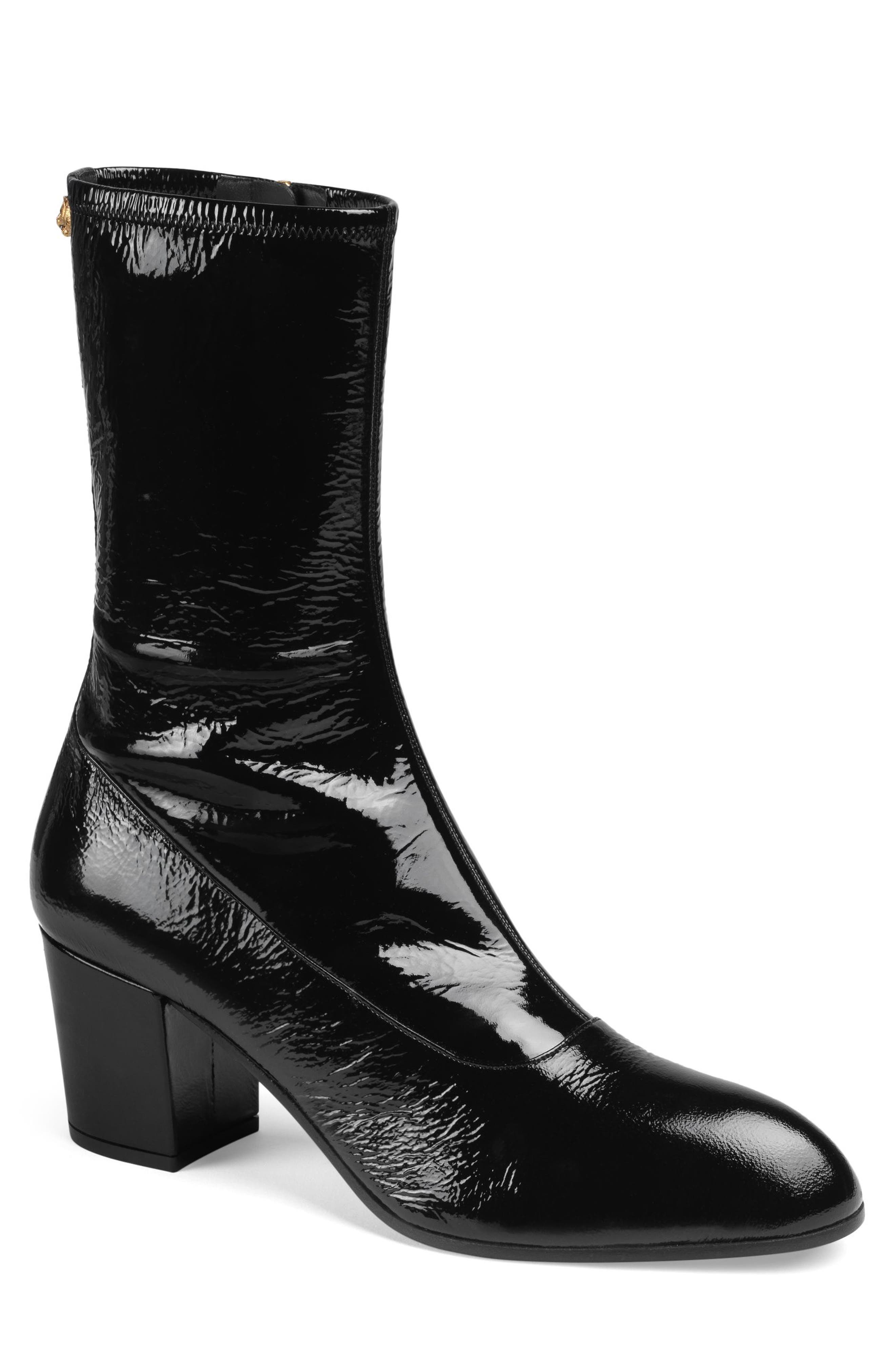 Gucci Printyl Patent Leather Zip Boot 