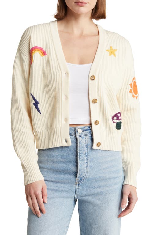 Robin Embroidered Crop Cardigan in Antique White