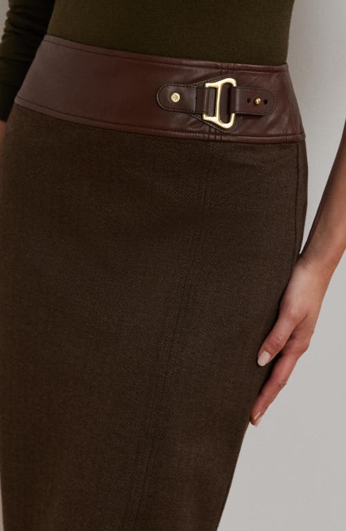 Shop Lauren Ralph Lauren Buckle Trim Herringbone Pencil Skirt In Botanic Green/circuit Brown