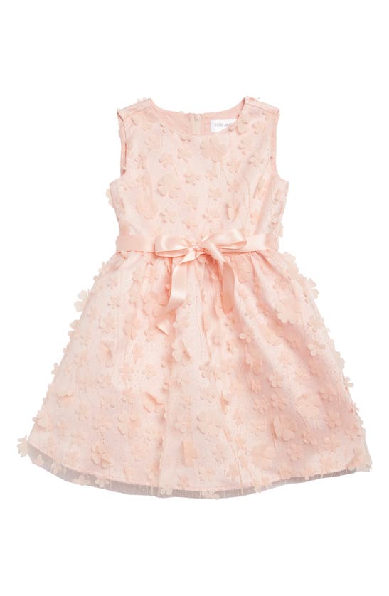 Little Angels Kids' 3d Flower Mesh Dress In Peach