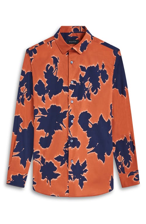 Bugatchi Julian Shaped Fit Floral Print Stretch Cotton Button-up Shirt In Burnt Orange