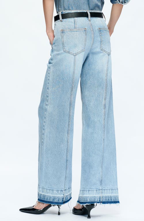 Shop Bayeas Jermy Seamed High Waist Raw Hem Wide Leg Jeans In Iceberg Blue