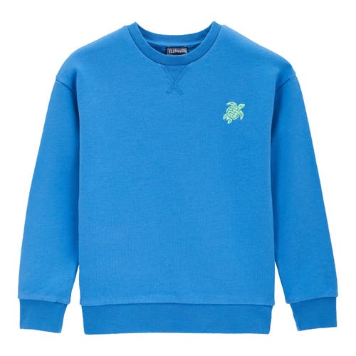 Shop Vilebrequin Kids' 3d Print Turtle Cotton Crewneck Sweatshirt In Ocean