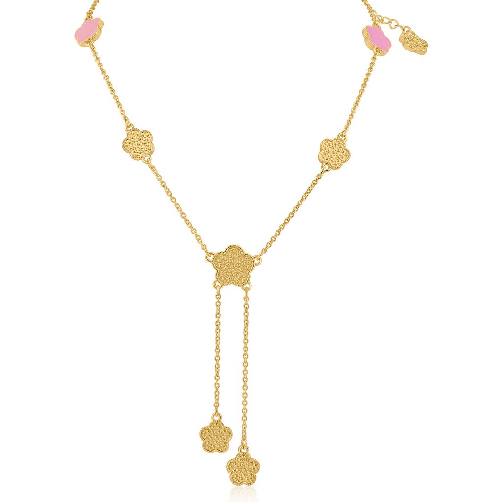 Jardin Enamel & Textured Clover Lariat Necklace In Pink/gold