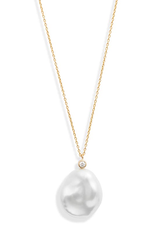 Shop Poppy Finch Petal Pearl & Diamond Pendant Necklace In 14k Yellow Gold