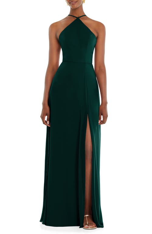 LOVELY Halter Neck Chiffon Gown in Evergreen