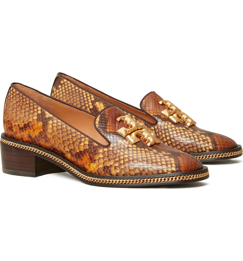 TORY BURCH Freya Snake Embossed Loafer, Main, color, DARK CARAMEL/ COCONUT