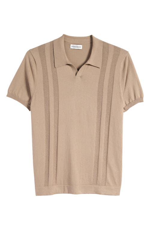 Nordstrom Johnny Collar Cotton & Silk Polo Sweater In Tan Desert